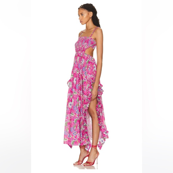 CAROLINE CONSTAS Margo Floral Ruffled Maxi Dress Pink Enchanted Paisley - Picture 5 of 13